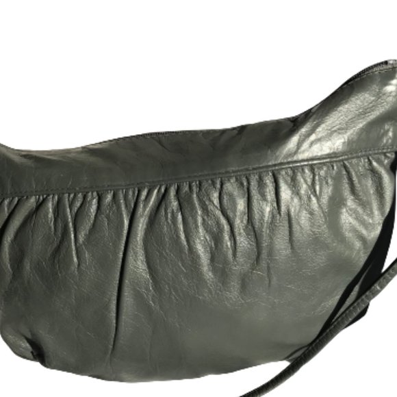 Vintage Grey Leather Ruched Shoulder Crossbody Bag - Picture 5 of 11